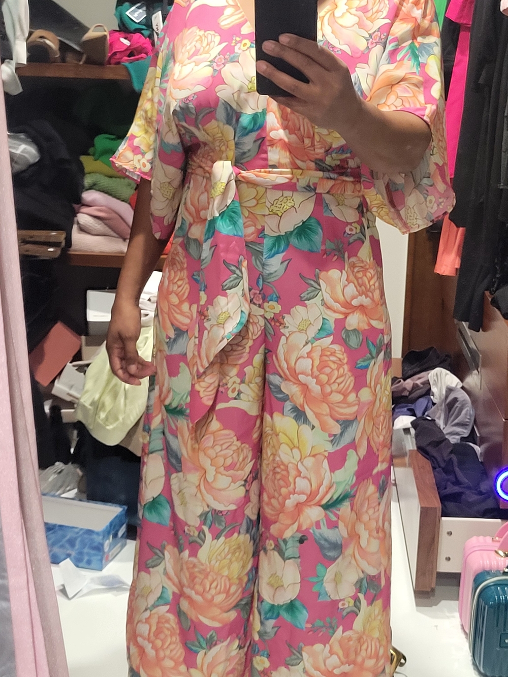 FARM Rio Pink Floral Wide-Leg Jumpsuit Pants - Picture 6 of 7